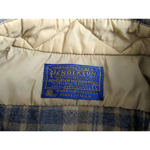 Vintage Pendleton Flannel Shirt Blue & Beige Virgin Wool Button Up Mens Size L - Picture 3 of 7